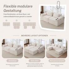 Modular 2-Seater Corduroy Sofa With Cup Holders And Side Pockets: Spring Core And High-Density Foam – Dimensionally Stable, Compressed Packaging, No Assembly Required. Ideal For Living Rooms And Apartments. - Beige - View 4