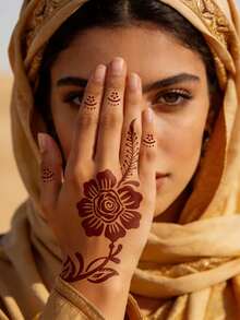 8件組 Mehndi 漢娜紋身模板套裝，傳統花卉圖案 Mehndi 模板，可重複使用手部紋身貼紙，適用於節日、海灘派對 DIY 裝飾 - 黑色 - 查看 3