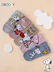 5 Pairs SNOOPY Genuine Charlie Brown Puppy Cartoon Pattern Women's Straight Socks - Multicolor - View 2