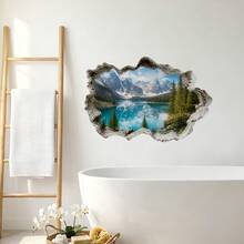1/2/3pcs Tropical Jungle Lake Landscape Wall Stickers, Reusable, Autumn Country Style, Bathroom Storage Organizer Rack, Vintage Bathroom Natural Home Decor - Multicolor - View 10