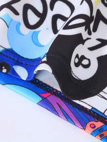 10 cái/gói quần boxer nam in họa tiết graffiti phong cách, cạp vừa thân thiện với da, quần đùi nam họa tiết hoạt hình - Nhiều màu - Xem 8