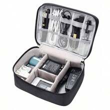 1pc Waterproof Digital Storage Bag, Home Cable Charger Electronic Organizer Bag, Travel Portable Storage Bag, Makeup Bag, Cosmetic Storage Bag, Vacation Organizer Bag, Large Capacity Makeup Storage Box, Suitable For Lipstick, Brushes,Back To School - Black - View 1