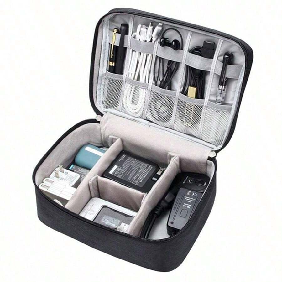 1pc Waterproof Digital Storage Bag, Home Cable Charger Electronic Organizer Bag, Travel Portable Storage Bag, Makeup Bag, Cosmetic Storage Bag, Vacation Organizer Bag, Large Capacity Makeup Storage Box, Suitable For Lipstick, Brushes,Back To School - Black - View 1