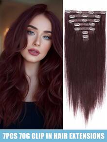 JIAMEISI Clip In Hair Extensions Real Human Hair, Remy Human Hair Extensions Double Weft With Lace 70g 7pcs, Natural Straight Clip Ins For Women, #99J Dark Wine - S99J - View 1