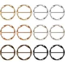 12pcs Twisted Round Shirt Scarf Rings, No-Sew T-Shirt Tie Rings, Metal Belt Buckle Accessories For Dresses, Cardigans, Loose Tops, Suitable For Men's And Women's Styling Accessories - Multicolor - View 8