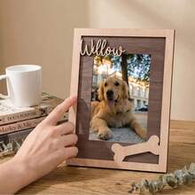 Custom Willow Pet Photo Frame | Wooden Laser Cut Decoration | Dual-Color Dog Bone And Name Photo Frame | Personalized Home Decor, Suitable For Living Room And Desktop | Holiday Decoration | Warm Customized Artwork For Pet Lovers - Multicolor - View 2
