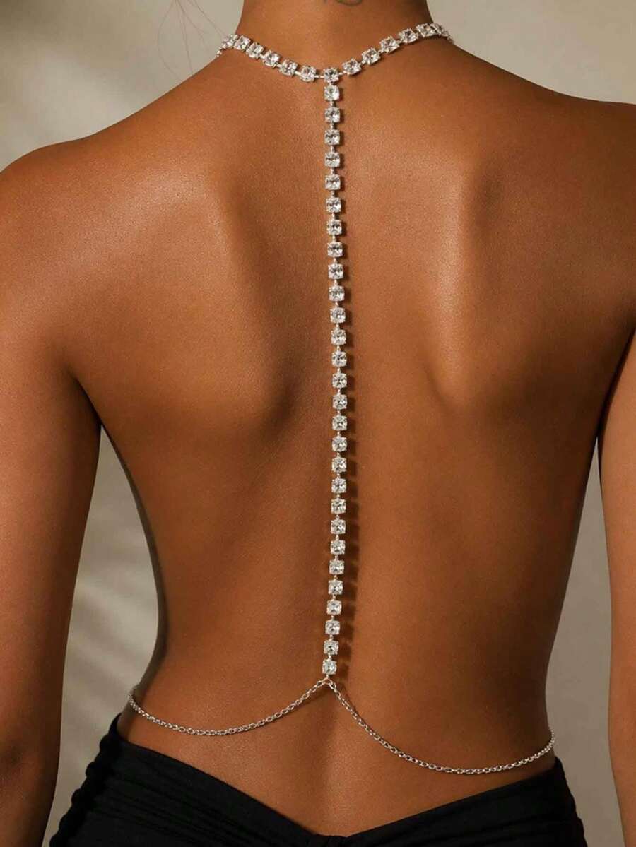 outingfit 1pc New Circle Pendant Sexy Chest Chain European & American Hot Girl Erotic Metal Nipple Clamp Body Chain Seductive Jewelry - Rhinestones - View 1