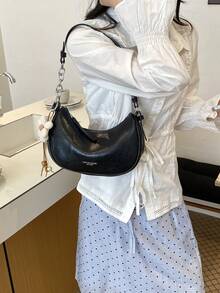 1pc Women's Solid Color PU Leather Shoulder Bag, Multifunctional Crossbody Commuter Bag, Adjustable Strap - Black - View 6