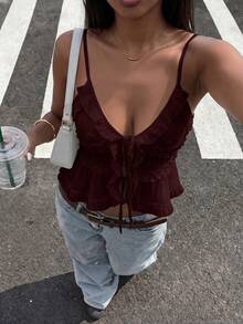 New Fashionable Ruffle Strap Camisole, Versatile Summer Item Casual - Red Violet - View 1
