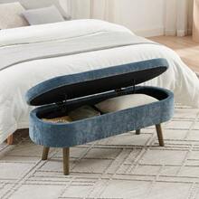 Multifunctional Storage Bench, Soft Chenille Fabric, Wooden Legs, Solid Wood Frame, 20L Storage Space, 110x40x42cm, For Bedroom, Living Room, Shoe Bench, Hallway - 藍色 - 查看 8