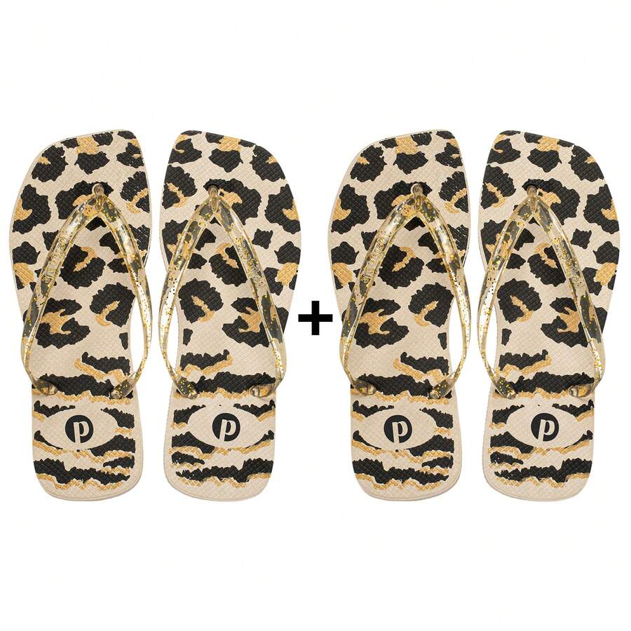 Kit Chinelo Feminino Confortável Verão Macio - 2Pares-Onça-Onça - Visão 1