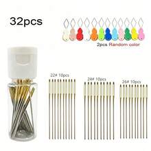 Bộ 30 chiếc kim thêu chữ thập, bao gồm 3 cỡ kim + hộp đựng kim + dụng cụ xỏ chỉ, phù hợp cho thêu tay DIY thủ công - Tổng cộng 22#24#26#30 miếng + ống nhựa - Xem 14