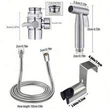 Toilet Bidet Sprayer Set, Includes T-Adapter, Hose And Bracket All-In-One Kit, High Water Pressure Bathroom Handheld Sprayer, Suitable For Personal Hygiene And Home Cleaning - Silver - View 3