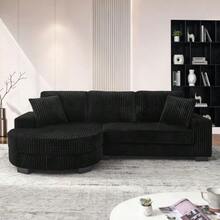 L-Shaped Corner Sofa – 4-Seater Sofa, 256.5 X 133.5 X 89 Cm, Classic Corduroy, Modular Design With Oval Ottoman - 黑色 - 查看 5