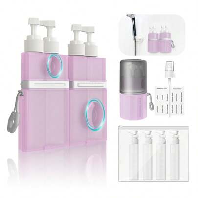 4 In 1 Travel Dispenser Bottle, Pink PP Toiletry Containers With Suction Cup Holder For Trips