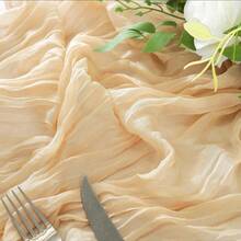 1pc Champagne Chiffon Table Cloth, Bohemian Sheer Tablecloth, Transparent Tulle Table Runner, Suitable For Wedding Bride Birthday Party Dining Table Decor - Champagne - View 4