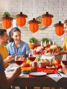 5pcs/1pc Autumn Acorn Honeycomb Paper Decorations, Autumn Thanksgiving And Halloween Decor, Suitable For Party Ceiling Decoration, Thanksgiving Props, Indoor Holiday Background Wall And Brown Orange Paper Lantern Decoration - Multicolor - View 10