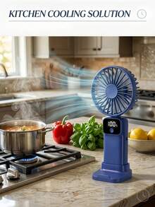 Teckwe Handheld Mini Electric Fan, Portable Handheld USB Rechargeable Fan, Neck Hanging Fan, USB Fan, 5 Speed Settings, With Digital Display And Lanyard, Portable Fan, Women's Makeup Fan, Suitable For Office Desk, Student Dorm, Kitchen,Gift - Handheld - View 5