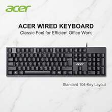 Teclado con cable Acer, teclado externo para computadora y portátil, diseño resistente a derrames, adecuado para oficina, hogar y juegos, sensación táctil sólida - Negro - Ver 6