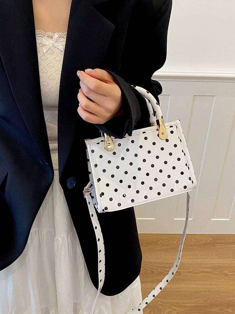 Women's Solid Color New Versatile Handbag Polka Dot Crossbody Mini Square Tote Bag With Premium Texture - White - View 2