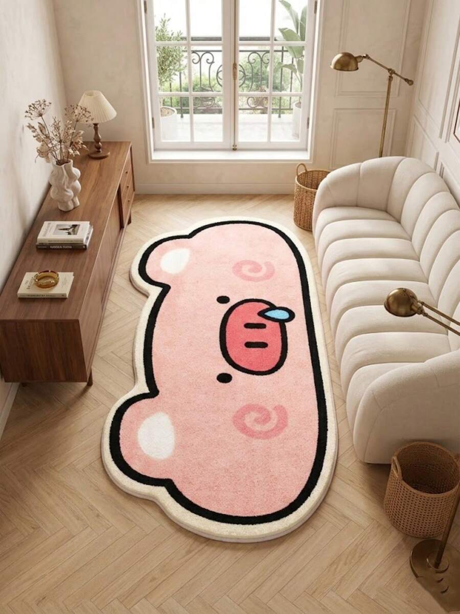 1pc 2026 New Pink Pig Snot Shaped Long Bedside Rug, Autumn Hot Item, Soft Absorbent Skin-Friendly, Suitable For Bedroom Or Living Room Decor, Holiday Gift, Bedroom Rug, Comfortable Home Accessory, Decorative Rug, Bedroom Decor, Small Rug, Rug, Home Decor, Living Room Rug, Living Room Small Rug - Multicolor - View 1