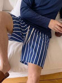 Men's Summer Casual Striped Shorts Loungewear - Navy Blue - View 4