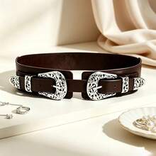 1pc Women's Western Cowgirl Style Elastic Double-Button Waist Belt, Suitable For Daily Use - White - View 20