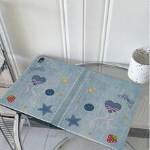 1件復古淺藍牛仔紋理刺繡愛心蝴蝶結草莓藍莓星星保護殼，附筆槽，適用於iPad 10代 10.9吋 2022智能保護殼/Air 13(M3 2025)/Air 11/11(A16 2025)/Galaxy Tab S10+/S9/A9，兼容Oppo Pad、MatePad、Pad、Honor平板、Xiaoxin平板 - 彩色 - 查看 4