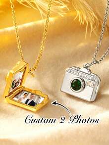1pc Customized Square Birthstone Photo Locket Necklace, Women's Necklace, Women's Jewelry, Gift For Mom, Mother's Day Gift, Personalized Photo Locket Pendant - Multicolor - View 1