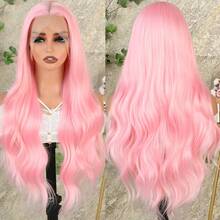 13X4 Free Part Black Green Highlights Body Wave Lace Front Wigs Pre Plucked Soft Long Wavy Hair Wigs Heat Resistant Wave Wigs Glueless Christmas Wig Long Wavy Synthetic Lace Front Wigs For Women Perfect For Daily Wear & Parties - 淺粉色 - 查看 6