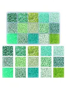 Kit de fabricación de joyas DIY - Caja de 15 compartimentos con cuentas de vidrio de unicolor tipo arroz y tubo para pulseras y collares - Multicolor - Ver 16