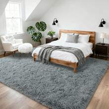 Alfombra para sala de estar y dormitorio, alfombra de pelo alto suave y esponjosa, antideslizante, alfombra de felpa grande para interiores, revestimiento de suelo para sala de juegos y habitación infantil, hogar moderno - Gris Claro - Ver 1
