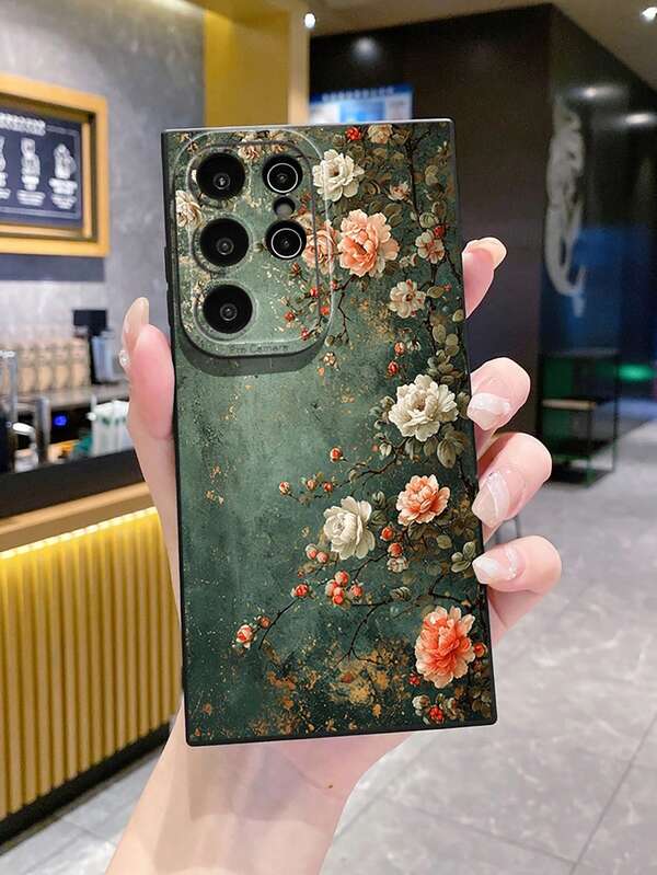 1pc Vintage Floral Camera Anti-Drop Phone Case UV Printed Compatible With Samsung/Galaxy/ Android Models