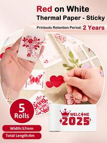 Self-Adhesive Stickers (Print Red Color Thermal Paper), 57 X 25Mm, Mini Pocket Camera Refill Paper, Ink-Free, Portable, For Printing Patterns/Error Questions/Work Plans/Schedules/Images - View 5