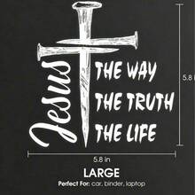 1件耶穌釘十字架汽車車窗乙烯基貼紙，The Way The Truth The Life 基督教貼花，5.8/9.15英吋，防水抗UV戶外裝飾，適用於SUV卡車廂後窗，可移除宗教車輛配件 - 多色 - 查看 8
