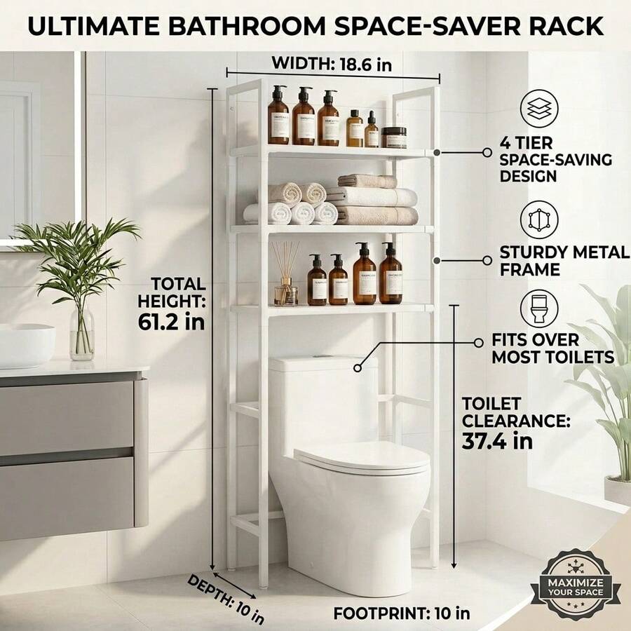Local Delivery-Multi-Layer Metal Freestanding Bathroom Rack - Towel Bar, Space-Saving Sturdy Organizer