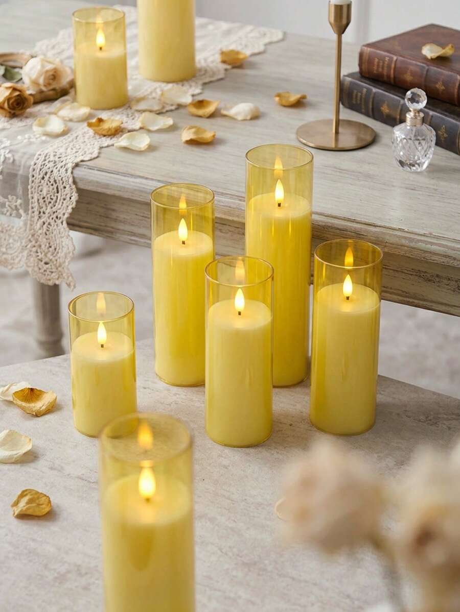 5pcs Flameless Candle Lights Set With Timer Remote Control, Battery Operated Odorless Flameless Candles, Suitable For Halloween, Christmas, Mother's Day, Valentine's Day, Birthday, Wedding, Party, Dining Table, Holiday - Yellow - View 1