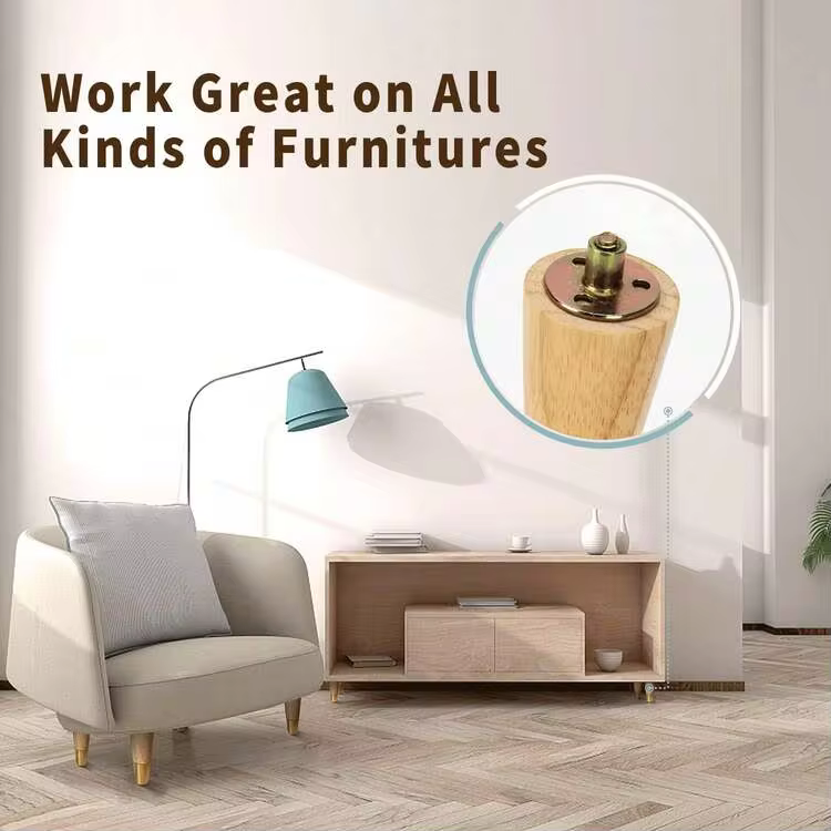 4pcs Wooden Furniture Legs, 4 Inch Round Solid Mid-Century Legs, Wooden Sofa Legs Replacement, Suitable For Vanity, Cabinet, Sofa, Ottoman, With S2 Steel Cross Multi-Function Impact Bit - Beige - View 7