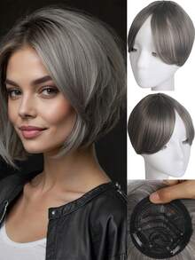 Elegant Straight Bangs Wig For Women - Synthetic Fiber Wig, Suitable For Thin Hair, Luxurious Bob Hairstyle, Side Part, Suitable For All Hair Types - 100% Synthetic Fiber, Halloween - Multicolor - View 9