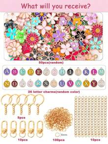 DIY Flower Alphabet Keychain Making Kit, Enamel Letter & Floral Charms Jewelry Craft Set With Tools For Custom Bag Pendant - Keychain Kit - View 12