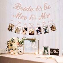 Rangkaian Bingkai Foto Pertunangan, Banner Gantung dengan Bingkai untuk Dekorasi Pesta Pernikahan, Perlengkapan Photo Booth & Latar Belakang Dinding - Set Banner Foto Emas - View 3