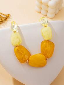 1pc Women's Fashion Beaded Necklace, Bohemian Style Colorful Beaded Necklace, Suitable For Daily Wear, Vacation And Gift Giving - Yellow - View 2