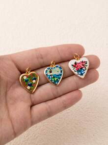1pc Exquisite Pastoral Style, 14k Gold Plated Copper Material, Gold Edge Printed Pendant, Suitable For Women's DIY Jewelry - Multicolor - View 2