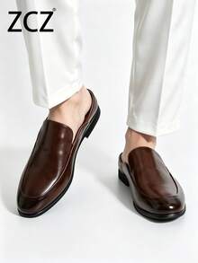ZCZ Sandal Kasual Slip-On Pria Warna Cokelat dengan Ujung Tertutup - Coklat - View 1