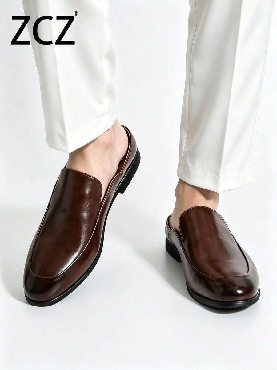ZCZ Sandal Kasual Slip-On Pria Warna Cokelat dengan Ujung Tertutup - Coklat - View 1