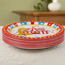 Set de vajilla de fiesta de 100 piezas con motivo de mono de circo, platos de cartón, vasos de cartón, servilletas de papel, vajilla desechable para cumpleaños, fiestas temáticas, reuniones familiares, fiestas en el jardín, buffet, fiestas de verano, picnic, - B - Ver 2