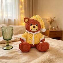 1500+Pcs Bear With Hat, 1000+Pcs Nine-Tailed Fox Micro Particle Animal Building Block Model Ornament, High Difficulty DIY Handmade 3D Mixed Color Puzzle, Unique DIY Romantic Souvenir, Ideal Gift Ornament For Lovers And Couples, Static Version, Without Light - 1500+ Yellow - View 7