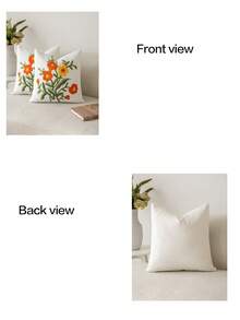 1 pieza Funda de almohada decorativa de estilo moderno y pastoral con bordado de girasol y flores en color púrpura, suave y lavable a máquina, adecuada para sofá, dormitorio, sala de estar y decoración del hogar - Cosmos naranja retro - Ver 4