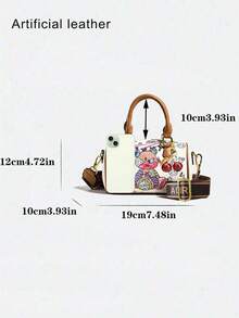 Fashionable Artificial Leather Graffiti Cute Bear Cartoon Handbag, Portable Vintage Shoulder Bag, Suitable For Work, Commuting, Shopping, Crossbody - Multicolor - View 4