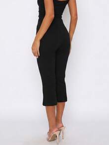 Womens Capri Pants Elegant Solid Color Slim Fit Bell Bottom Leggings - Black - View 10